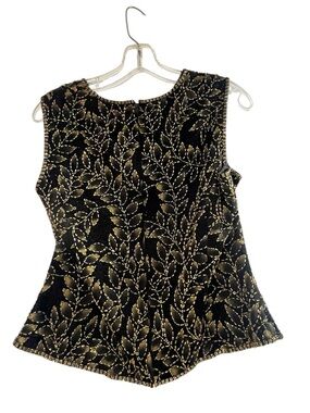 Oleg Cassini Black Camisole with Gold Leaf Embroidery